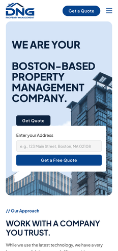 Property management website, built by MindWP, on a phone