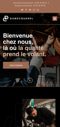 Car body and garage website, built by MindWP, on a phone