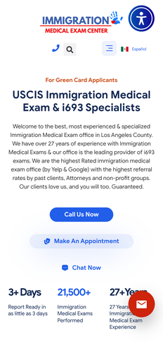 Medical exams website, built by MindWP, on a phone
