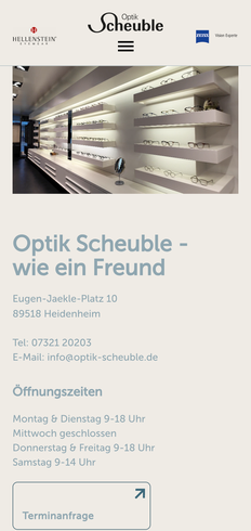 Optical website, built by MindWP, on a phone