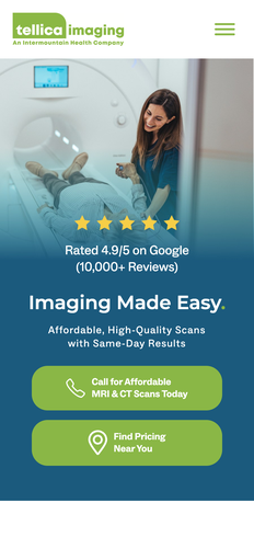 Imaging website, built by MindWP, on a phone